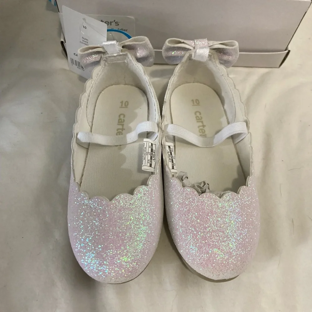 7-7 Carters girls shoes toddler glitter bow 10 new with box